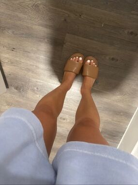 a new day Tan Slide Sandals with Wide Strap